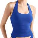 SUUKSESS Women Halter Tank Tops Double Lined Backless Y2K Trendy Going Out Tops (Medium, Royal Blue)