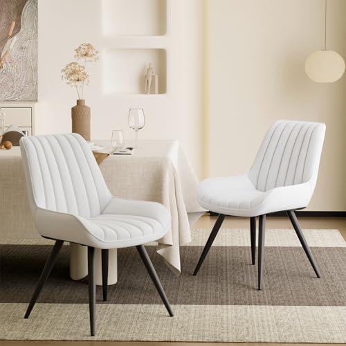 Nebuaegis Modern Dining Chairs Set of 2,Upholstered Dining Room Chairs with Thick Cushions,Fabric Comfy Dining Chairs with Metal Legs for Dining Room White
