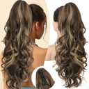 Earfodo Ponytail Extension, 24" Long Curly Wavy Claw Clip in Ponytail Hair Extensions, Jaw Clip on Pony Tails Fluffy Hairpiece for Women Daily Party Use