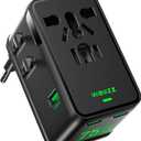 75W Universal Travel Adapter, GaN Fast Charging International Power Adapter Worldwide Charger with 5 Ports 1 AC, 1 USB-A, and 3 USB-C Ports Plug Adapter for USA European UK AUS Japan