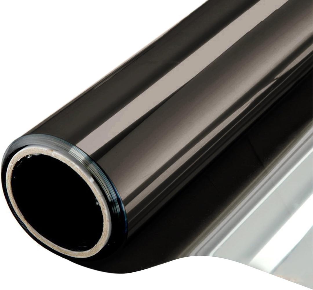 WPCTEV Window Film One Way Mirror Tint Vinyl Daytime Privacy Static Non-Adhesive Decorative Heat Control Anti UV Window Covering for Home and Office Black Silver 6 Mil 29.5 Inch x 6.5 Feet