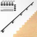 12FT Industrial Metal Stair Handrail, Round Pipe Stair Railing for Indoor/ Outdoor Steps, Wall Mount Support Staircase Handrails, 440LBS Load Capacity Hand Rails, Safety Grab Bar Porch Stairway Railing