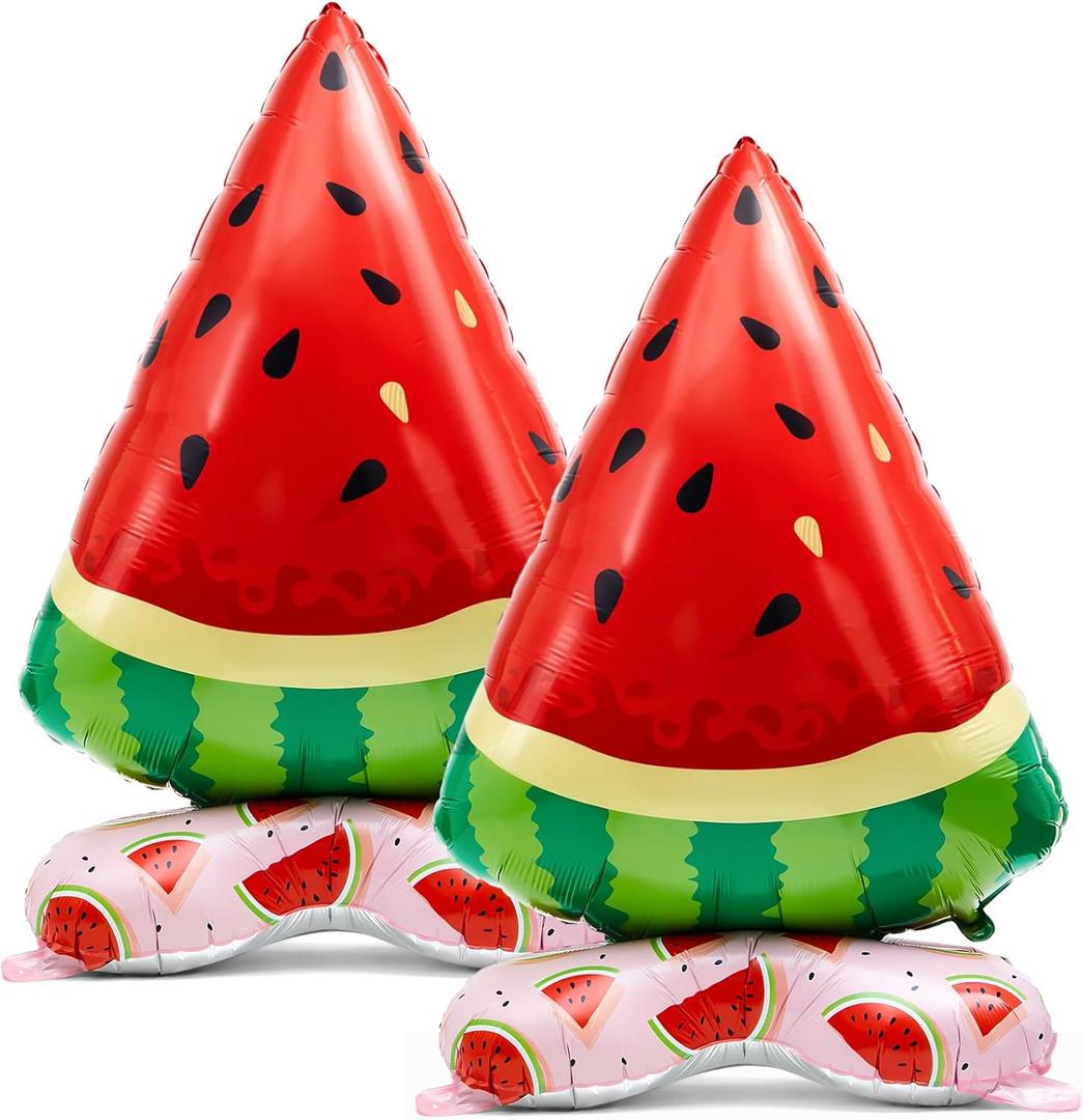 MiniInflat 2 Pack 4 ft Giant Standing Fruit Foil Balloon Summer Party Decorations Aluminum Balloons for Berry First Birthday Freshly Graduated Summer Themed Parties (Watermelon)