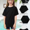 Girls T Shirts Cotton Short Sleeve Shirts Kids Summer Tees Tops Clothes (Black)