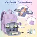 RUVALINO Diaper Bag Backpack, Multifunction Travel Pack Maternity Baby Changing Bags, Large Capacity, Waterproof, Light Purple