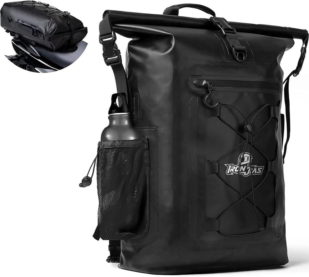 Motorcycle Sissy Bar Bag Waterproof Motorcycle Backpack Tail Bag Travel Saddlebags 35L Duffle Bags PVC 500D Waterproof Dry Bags - Black