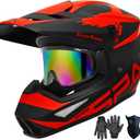 Motocross Helmet,Youth Adult ATV Dirt Bike Motorcycle Helmet,BMX 4-Wheeler Off-Road Mountain Bike Helmet,DOT Certified,W/Gloves Goggles Mask 4-Piece Set (X RED, Large)