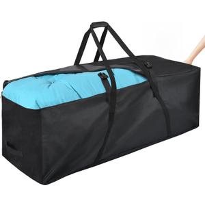 Large Outdoor Cushion Storage Bag 60in (152 Gallon), Upgraded Wide-Opening 600D Oxford Water-Resistant Patio Furniture Cushion Storage Bags with Protective Zipper and Padded Handle, Black