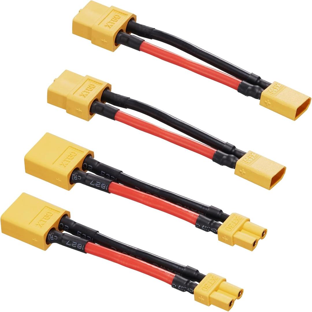 XT60 Male to XT30 Famale Adapter with 14AWG Cable and Male XT30 to Female XT60 Connector Adapter with 50MM 14AWG Cable for Lithium Battery Micro FPV Drone FPV (4 Pack)