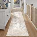 3x10 Washable Runner Rug Beige Grey Abstract Non Slip Soft Low Pile Hallway Kitchen Rug Neutral Modern Carpet for Laundry Bathroom Bedroom Living Room Home Decor
