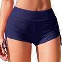 AI'MAGE Womens 3" Swim Board Shorts High Waisted Bathing Suit Bottoms Boy Shorts Adjustable Ruched Side Bikini Shorts S-XXL (Navy Blue)