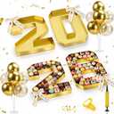2026 Grad Cardboard Letters with 14 Balloons Bows Decorations 10'' Graduation Charcuterie Numbers Fillable Trays and 2 Balloon Stands for Graduation Party Supplies(Gold,2026)