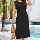 Naggoo Summer Dresses for Women 2026 Sleeveless Casual Split Midi Dress Maxi Beach Travel Vacation Sundress with Pockets (Black, L)