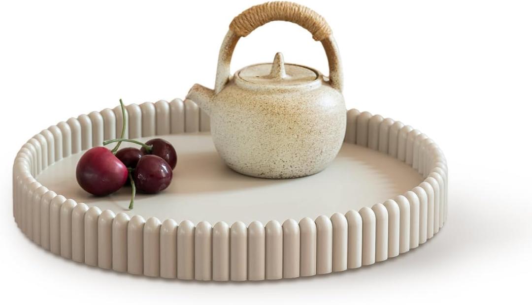 Coffee Table Tray, Home Decor Round Tray, Concrete Gray Coffee Table Decor Trays, Serving Decorative Trays for Dining Table (11")