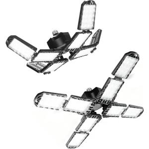 2 Pack Garage Light, 250W LED Shop Lights, 20000LM 6500K Garage Lights Ceiling Led with 8 Deformable Panels, Screw in E26/E27 Socket Bulb for Warehouse, Workshop, Basement, Barn, Storage Lighting