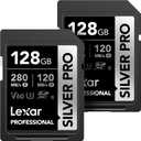 Lexar 128GB (2-PK) Professional Silver PRO SD Card, UHS-II, C10, U3, V60, Full HD, 4K, up to 280MB/s Read SDXC Memory Card, for Photographer, Videographer, Enthusiast (LSDSIPR128G-B2NNU)