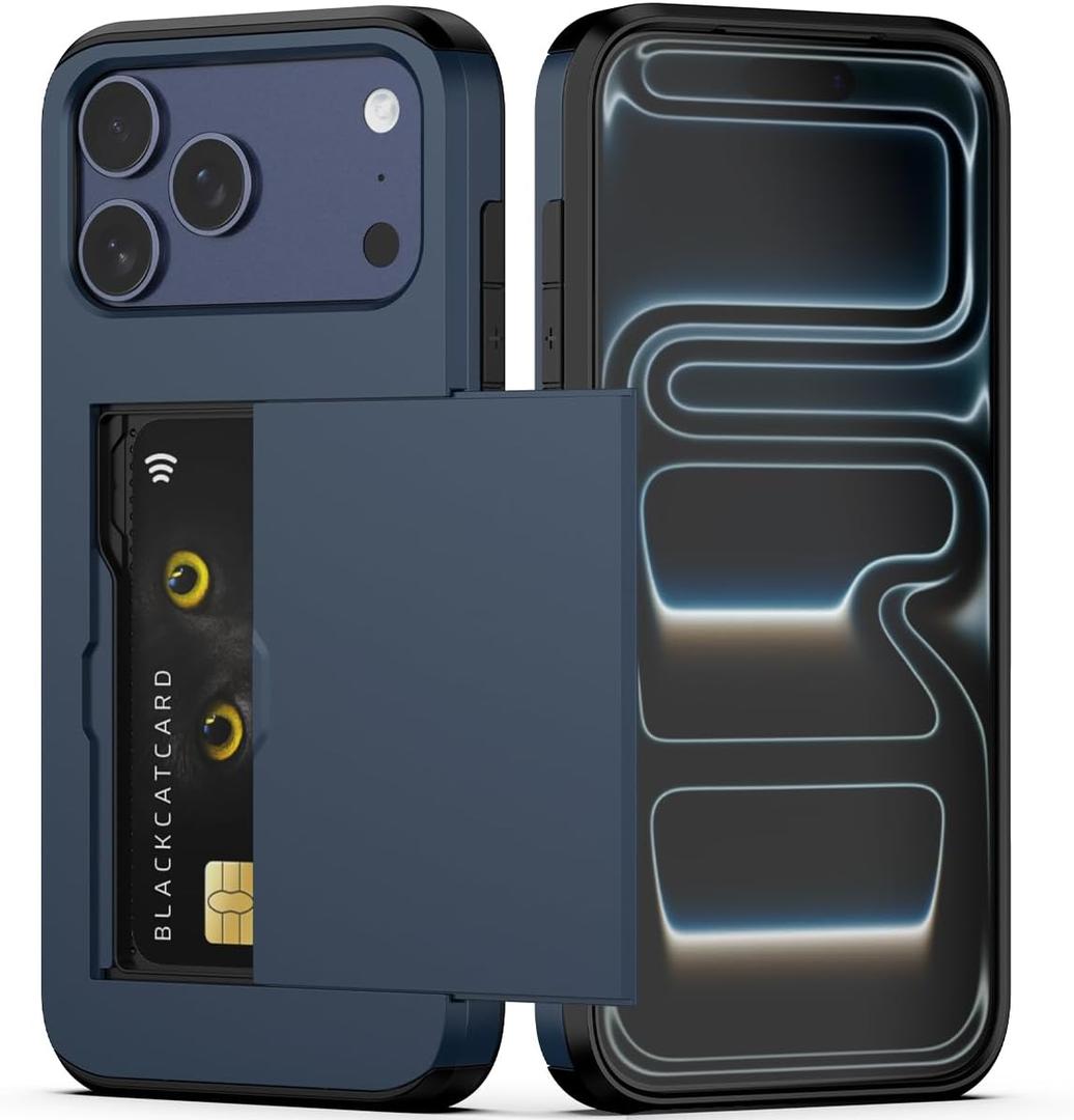 Nvollnoe Compatible with iPhone 17 Pro Max Case with Card Holder Dual Layer Heavy Duty Protective Shockproof Hidden Card Slot Slim Wallet Phone Case for Women&Men 6.9 inch(Blue)