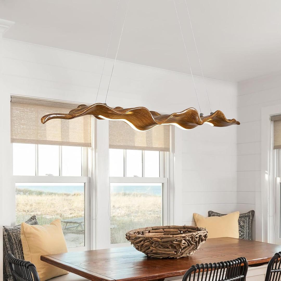 63" Large Wave-Design LED Chandelier, Dimmable Linear Pendant Light with 3-Color Dimming, Modern Billiard Pool Table Lights for Kitchen Island, Dining Room
