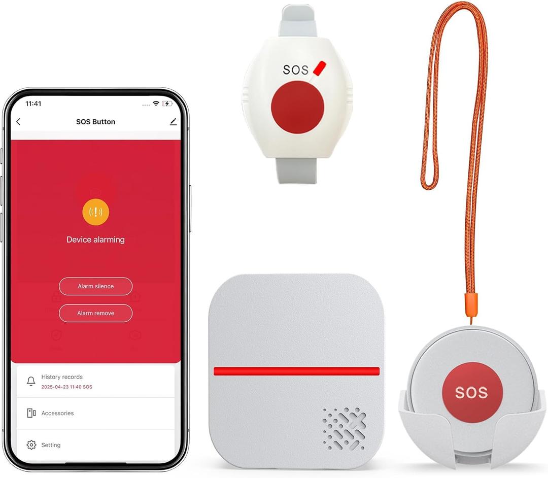 WiFi Caregiver Pager Life Alert Systems for Seniors No Monthly Fee App Control Medical Alert Systems for Seniors, 1Waterproof Call Button+ 1Watch Button 1Receiver(Only Supports 2.4GHz Wi-Fi)