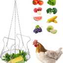 BOXOB Adjustable Hanging Chicken Feeder, Large Foldable Poultry Vegetable Fruit Chick Feeding Drinker Basket with Chain Chicken Treat Holder Coop Accessories Toy for Your Hens Ducks Rabbits