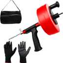 Drain Snake 50 FT, Auger Drain Snake Hair Drain Clog Remover, Plumbing Snake with Drill Attachment, Plumbing Snake for Toilet, Sink and Shower, Manual or Powered Use, w/Gloves and Storage Bag