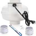 4 inch Radon Mitigation System Kit - 2 Speed Radon Fan 220/158CFM Ultra Quiet Inline Duct Fan with Rubber Couplers (4 inch x 3 inch) and Air Pressure Indicator