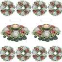 BLOSMON Wedding Flower Rings Centerpiece: 10 Pcs 14 Inch Diam Large Dusty Pink White Rose Babys Breath Fake Flowers Candle Rings Wreaths for Home Party Table Decor Artificial Spring Floral Wreath
