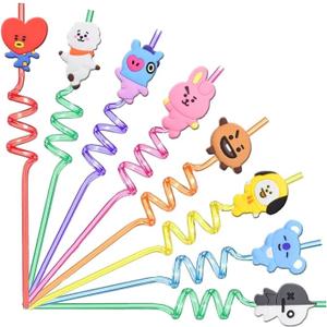 24 Straws with 2 Cleaning Brush 6 Designs Great for Birthday as Party Favors and Party Supplies