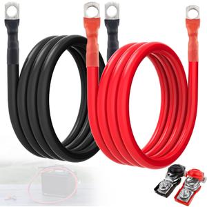 4 Gauge Battery Cable 5ft Black & Red with 5/16" Lugs, 4 AWG Battery Cable, Power Inverter Wire Set for Automotive Solar Marine Boat RV Car