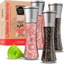 Home EC Original Stainless Steel Sea Salt and Pepper Grinder Set of 4 - Adjustable Ceramic - Tall Glass Salt and Pepper Shakers Mills - Modern Kitchen Spice Mill W/Funnel & EBook