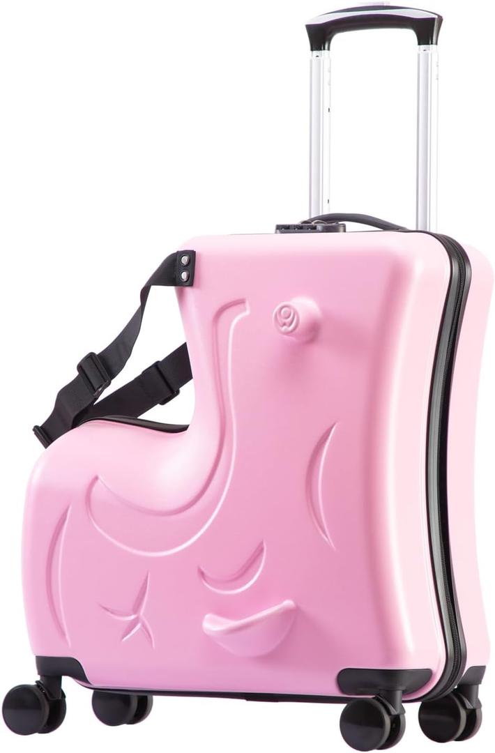 Kids Ride On Suitcase with TSA Lock, 20 Inch Carry On Luggage with Seat for Boys and Girls, Toddler Rideable Rolling Suitcase, Sit-on Travel Suitcase for Kids 3-8 Years Old, Sweet Pink, 20 inch 