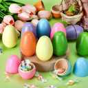 Marsui 12 Pcs Fillable Easter Colorful Wooden Eggs 2.8 x 2 Inches Basket Stuffers Hollow Wooden Easter Fake Eggs Hunt DIY Painting Art Craft Decorations Spring Home Decor