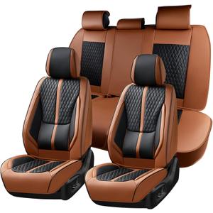 Huidasource Seat Covers, Luxury Nappa Leather Car Seat Covers Full Set with Velcro Adjustable, Airbag, Lumbar Support, Cooling＆Heating, Brown Car Seat Cover Fit for Most Cars SUV Trucks, Brown＆Black