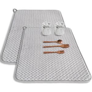 2 Pack Microfiber Dish Drying Mat,24*17 inch Absorbent Dish Drainer Kitchen Counter,Large Size Dish Drying Pad for Countertops,Sinks,Draining Racks (Gray)