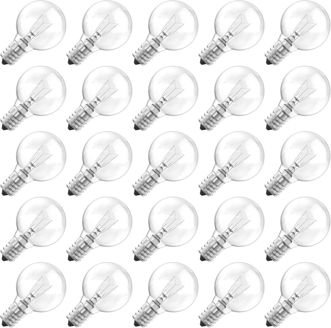 Brightown G40 Replacement Light Bulbs, Clear Globe Bulbs Replacement for Outdoor String Light, E12 Candelabra Base, Incandescent Round Bulbs for Patio Cafe Bistro Decor, 5W 120V, Warm White, 25 Pack