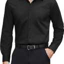 J.VER Men's Dress Shirts Stretch Stain Shield Long Sleeve Solid Formal Shirt Business Casual Button Down Shirts (Black, XXL)