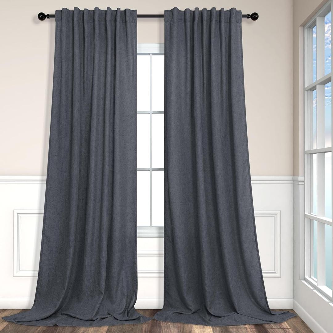 Dark Grey Curtains 84 Inch Length 2 Panels Set for Living Room Pleated Sheer Linen Light Filtering Modern Farmhouse Thick Privacy Floor Length Curtains Drapes 84 Inches Long for Bedroom Charcoal Gray