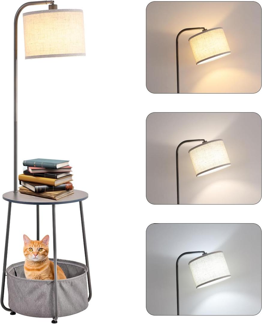 Floor Lamp with Cat Bed, Adjustable Lampshade, 3 Color Temperatures, Foot Switch Control, Tall Standing Lamp with Pet House, Modern Lighting for Living Room Bedroom Decor, Gray