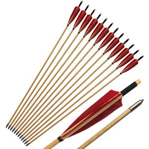 Wooden Arrows Archery Handmade Arrows 33inch Shaft with Turkey Feather Fletching for Recurve Bow Longbow Hunting Practice 12PACK (Red)
