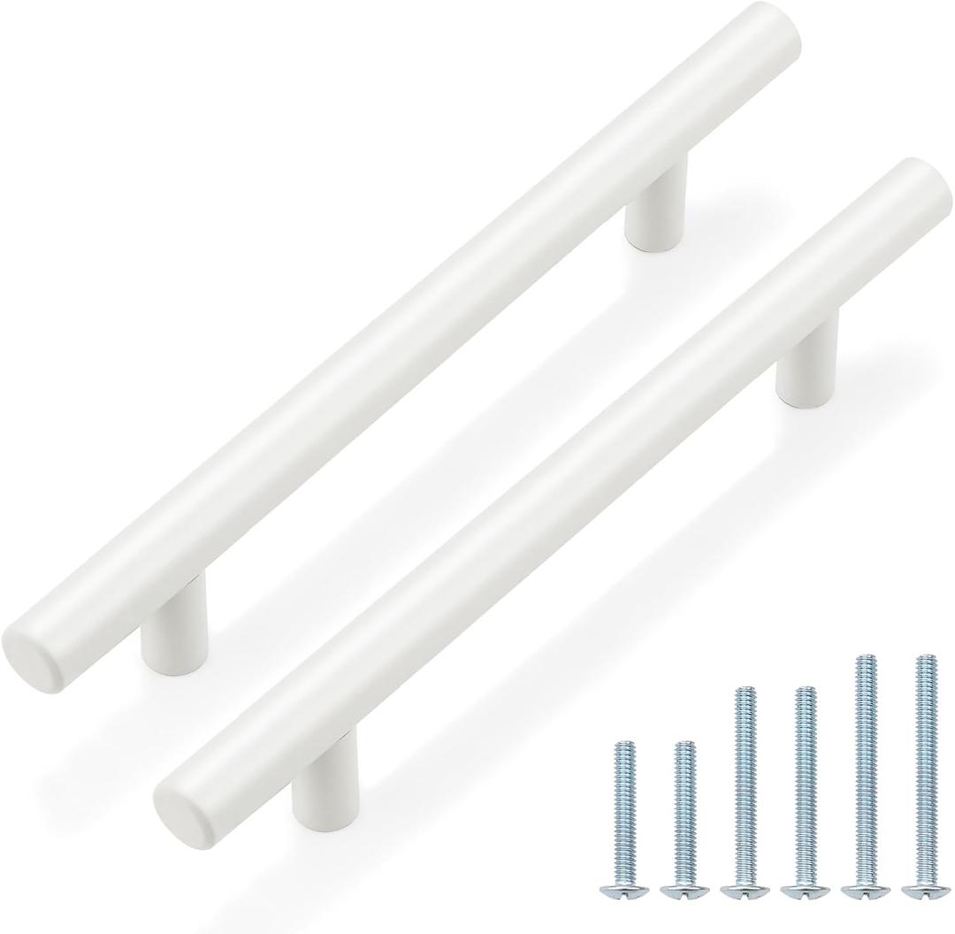 Probrico 5 Pack| White Cabinet Pulls 5 Inch T Bar Euro Style Handles Kitchen Cupboard Stainless Steel Modern Cabinet Hardware