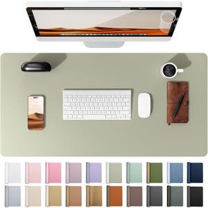 YSAGi Leather Desk Protector, Office Mat, Large Mouse Mat, Non-Slip PU Leather Blotter, Laptop Pad, Waterproof Writing Pad for Office and Home (Sage Green, 35.4" x 17")