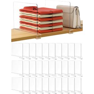 HBlife 30 Pack Clear Shelf Dividers, Vertical Purse Organizer for Closet Perfect for Sweater, Shirts, Handbags in Bedroom and Kitchen, Adjustable Acrylic Bookshelf for Organization