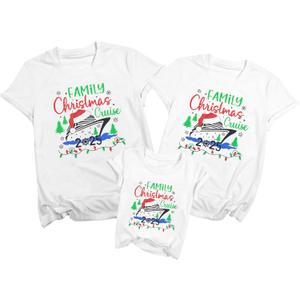 Christmas Family Shirts Matching 2025 Family Matching Outfits Mom and Mini Holiday Party Shirt (White)