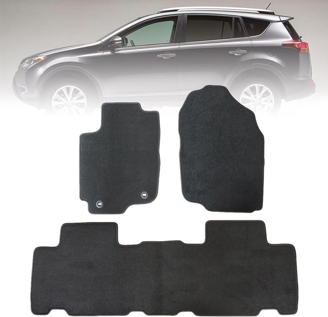 FZJDSD Black 3Pcs Front & Rear Floor Mats Carpet Velour Replacement Compatible with Toyota RAV4 2013 2014 2015 2016 2017 2018