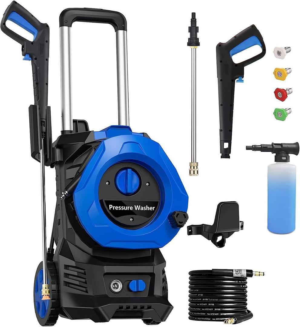 Electric Pressure Washer 4800PSIMax 2.9GPM Pressure Washer with 25 Ft Hose, 16.4 Ft Power Cord, Soap Tank Car Wash Machine Blue Ideal Cleaning for Pool, Car, Patio