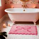 ORTIGIA Cute Pink Bow Scalloped Bath Mat, Fun Plush Microfiber Scallop Bathroom Rugs Non Slip Washable Quick Dry Absorbent, Bath Rug Carpet for Shower Stall Vanities Kitchen Floor Entrance, 20x32 1'8" x 2'8" (Rectangular)