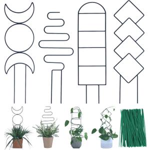 Indoor Plant Trellis for Climbing Plants, 16inch Small Garden Metal Trellis for Potted Plants Outdoor with Different Patterns for Vine Ivy Flower Plant Support 4 Pack