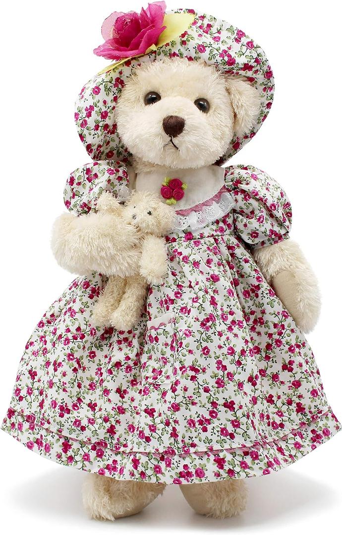 oitscute Teddy Bears Baby Cute Soft Plush Stuffed Animal Toy for Girl Women 16" (Red Flower)