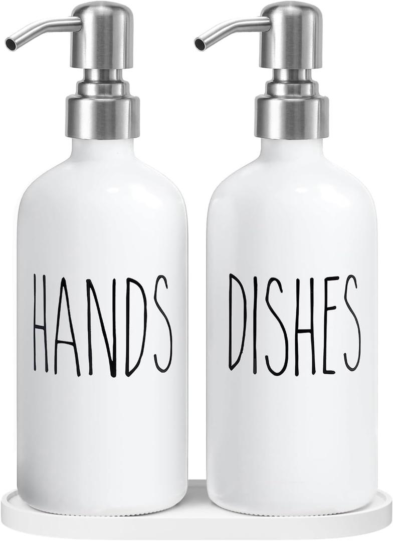MOMEEMO Soap Dispenser for Kitchen Sink, White Soap Dispenser with Silver Metal Pump, Suitable for Kitchen Decor and Accessories. (White & Silver)