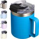 ALOUFEA 12oz Insulated Coffee Mug Cup with Handle, Stainless Steel Travel Coffee Mug with Flip Lid, Double Wall Vacuum Coffee Tumbler,Sky Blue